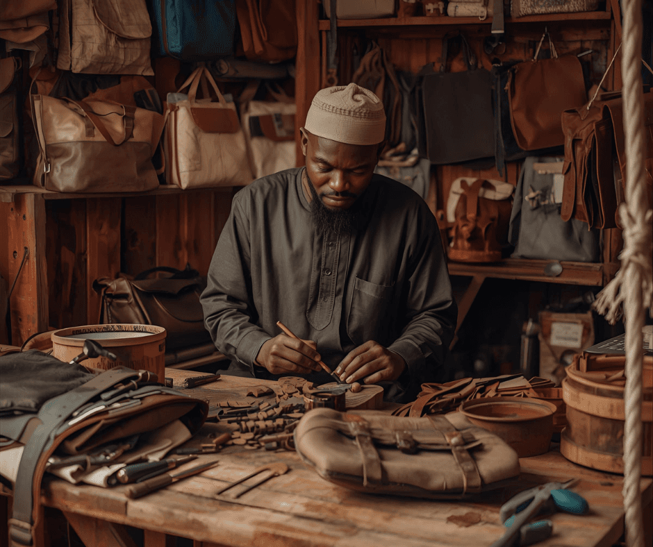 Vendor crafting leather goods